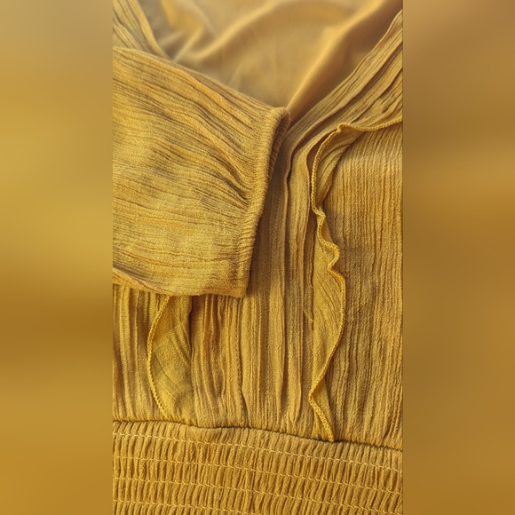 Mustard Yellow Ruffle V-Neck Smocked Waist Tiered Midi Dress - Picture 4 of 5